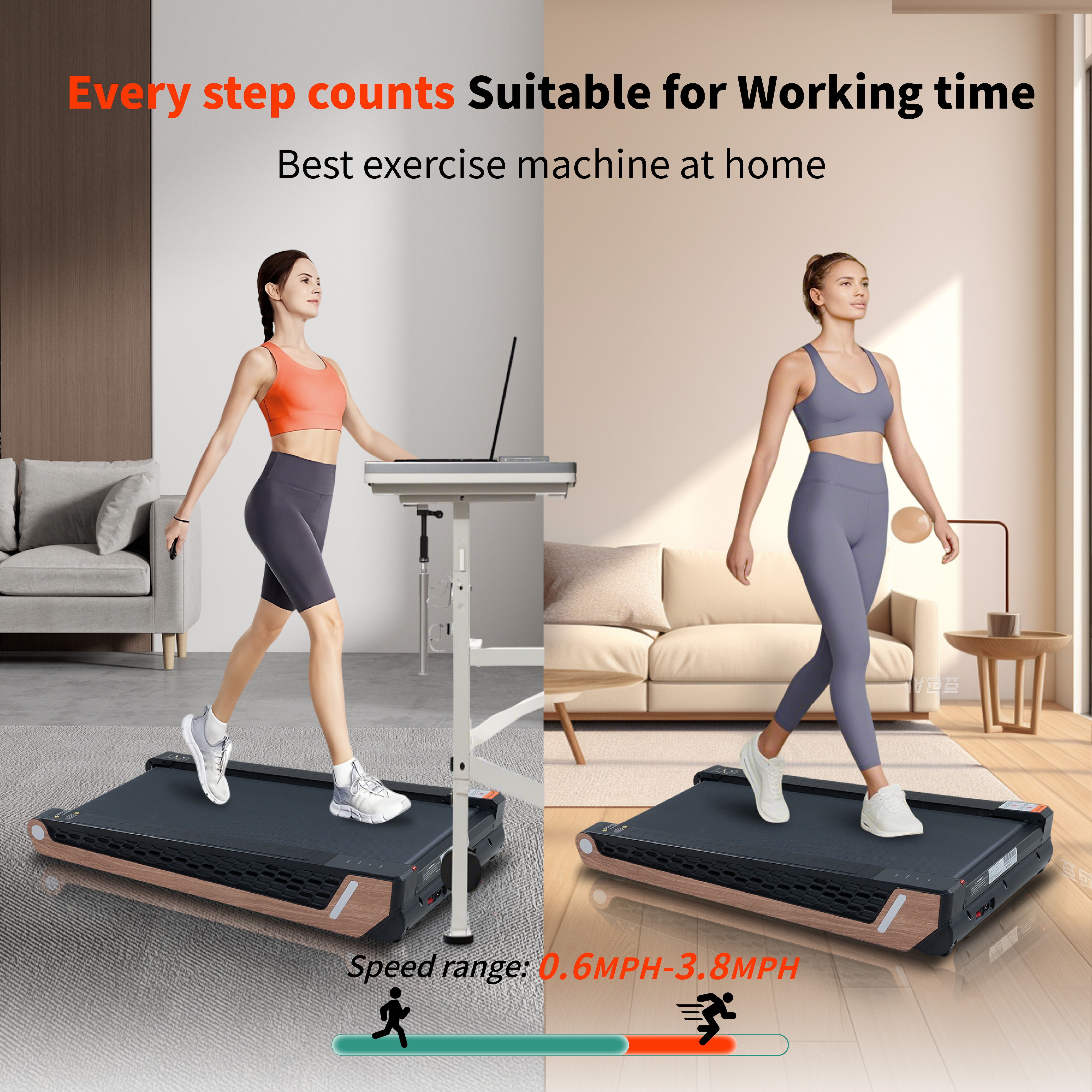 8° Incline Walking Pad Treadmill - Portable Compact Treadmills Under Desk Treadmill, Incline Treadmills For Home Office, Upright Stand, 2.55HP Portable Treadmill With 220 Lbs Capacity,LED Display._voghion.com